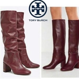 Tory Burch Brooke leather boots in Wine.  Size 9.5. Beautiful rich, wine leather